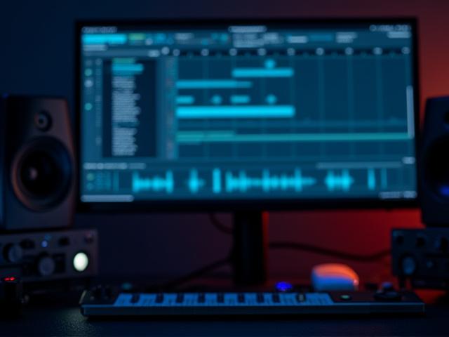 Écran d'ordinateur présentant un logiciel de composition musicale (MAO) avec des notes et des pistes audio.